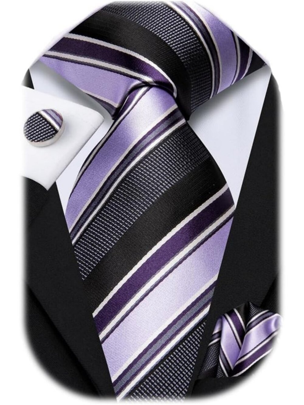 Elegant Silk Tie Set for Men - Paisley & Striped Necktie, Pocket Square